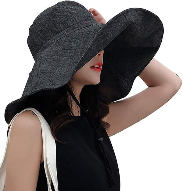 Dame Solhat Bred Skygge UPF 50+ Sommerhat Foldbar Floppy Strandhat til Kvinder-sort