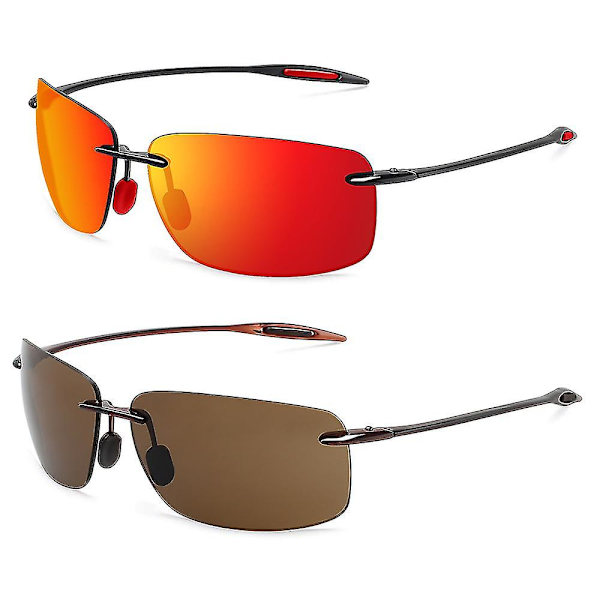 Matrix Classic Sports Kehyksettömät Aurinkolasit Miehet Oranssit Miehet Ajo Suorakulmio Ultralight Kehys Aurinkolasit Uv400 Mj8009_cc（C9 Punainen ja Ruskea）