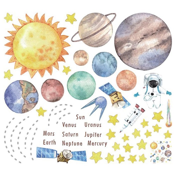 1 set astronaut väggdekaler rymd väggdekaler akvarell väggdekaler (48X43cm, färgglada)