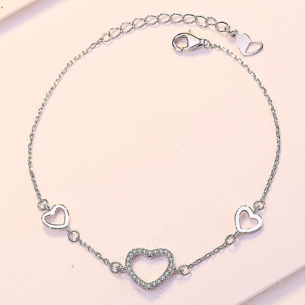 S925 Sterling Silver Love Hjärta Form Armband Kvinnor Lyckoband En (Roséguld Pläterad)