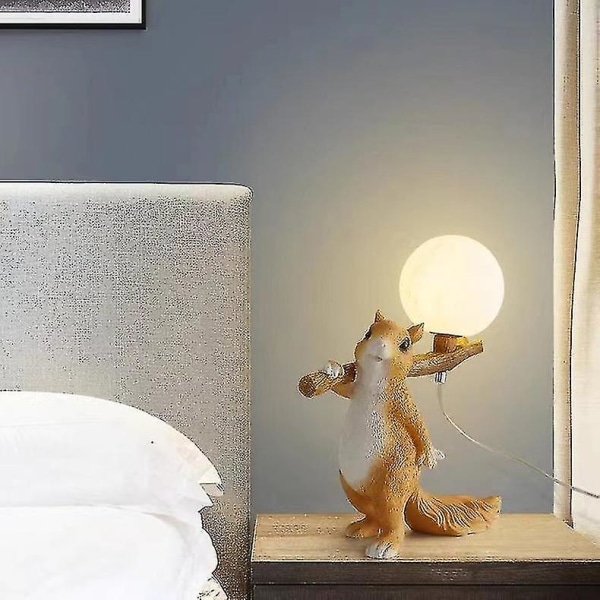 Squirrel Shape Bordlamper Soveværelse Sengelampe Børnebelysning med dobbelt glas lampeskærm 11,8 tommer