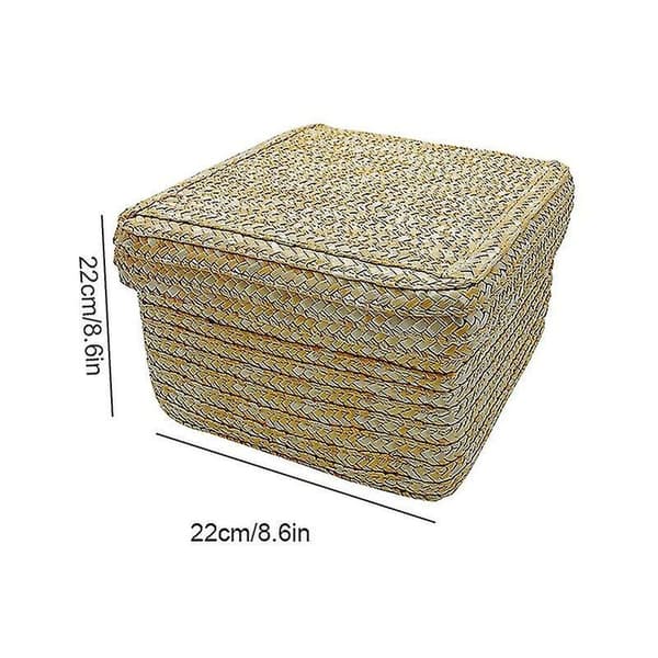 Flätade halmförvaringskorgar med lock Rattan Multipurpose Snack Container