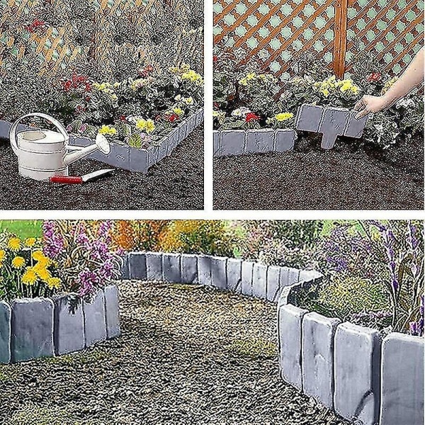 Gräsmattkanter Plast Trädgårdskanter Steneffekt Växtkantstaket (10st, grå)