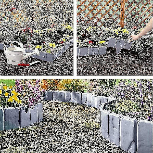 Plenkantstein Plast Hagekant Grense Stein Effekt Plante Grensegjerde (10stk, Grå)