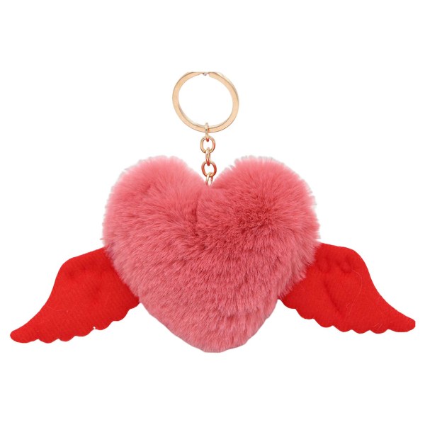 Hjerteplys vedhæng Søde farverige minivinger Kærlighedshjerte hængende ornamenter Fuldt fyldt plys（Mørk Pink）
