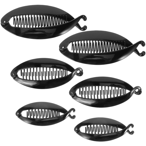 6-pack runda banan hårklämmor hästsvans harts hårkam damhår accessoarer (svart) (stor, medium, liten) (14X6.4X1 cm, svart)