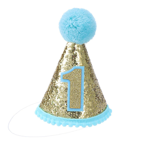 Glitter Sparkle 1:a födelsedag avsmalnande hattband justerbart pannband för babyflicka duschtillbehör (blå)