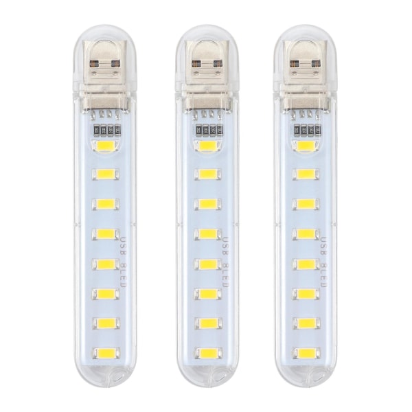 3-pak USB-lys bærbar natlampe praktisk USB genopladeligt lys (varmt lys) (10.10X1.80X0.50CM, som vist på billedet)