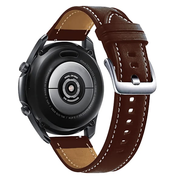 Samsung Galaxy Watch3 45mm Gt2 46mm Ersättning 22mm Läder Rem Klockarmband med Brun Silver Spänne Brun
