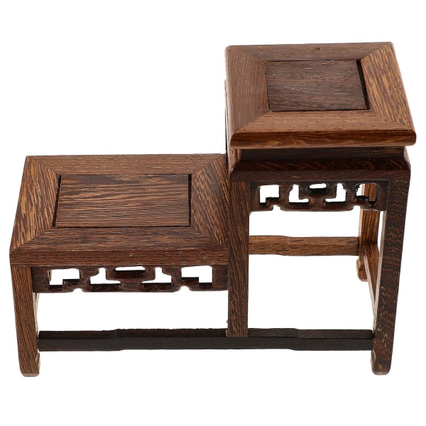 Träbas retro liten vas display stativ vas stativ staty display bas riser (19X14.5CM, brun)