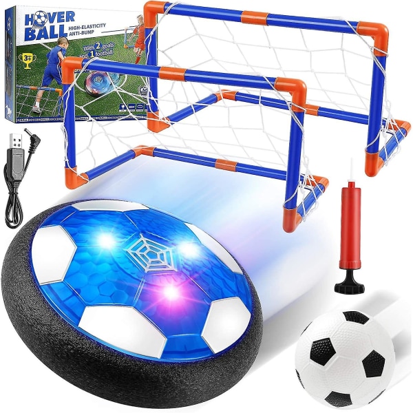 Barn Hover Set, Uppladdningsbar Air Power Fotboll med LED-ljus och skumstötfångare, inomhus och utomhus fotbollsspelleksak med mål och uppblåsbar