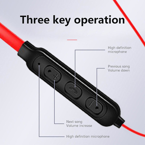 Bluetooth-hörlurar Magnetisk nackhängande öronsnäckor Brusreducerande in-ear-hörlurar（Röd）