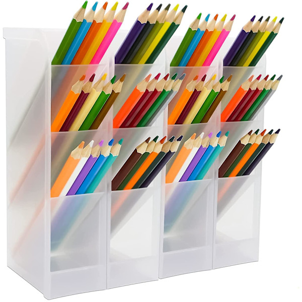 Fyra rutnät snedställd pennhållare skrivbordsförvaring låda (transparent) 4-pack