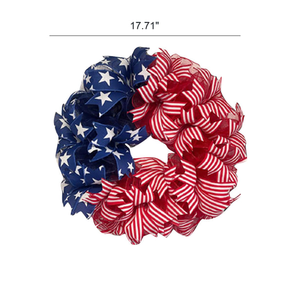 2023 Ny 30 cm 4. juli-krans Patriotic Americana-krans Håndlavet mindedagskrans hoveddørs vægindretning til hjemmet（45 cm）
