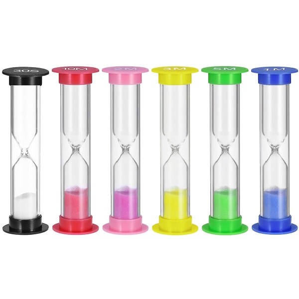Toymytoy 6-delers 6-farger 30 sekunder/1 minutt/2 minutter/3 minutter/5 minutter/10 minutter fargerik timeglass sandklokke (som vist på bildet)