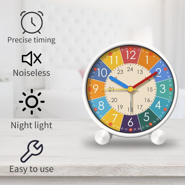 Stille vækkeur uden tikkende lyd - Børneværelsesdekoration til drenge og piger, analogt vækkeur med natlys og snooze-funktion