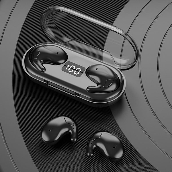 Bluetooth-headset med digital display, stor batterikapacitet, in-ear-sovande öronsnäckor, trådlöst headset med sensor, låg latens (svart)