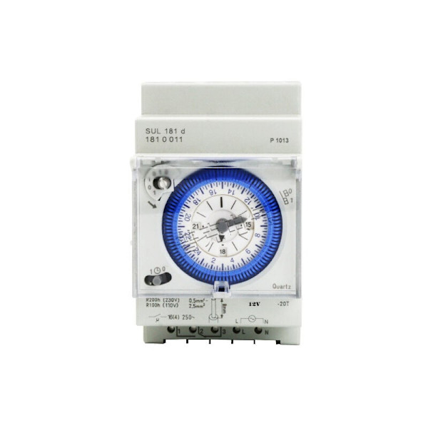 – Analog timer med synkronmotor och dagsprogram, timer, 12VAC/DC