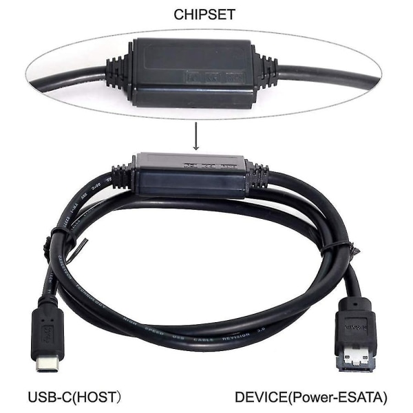 Esata- USB -C-kaapeli USB -tyypin C-mies-isäntä Esata-esatap-kiintolevykaapeli kannettavalle tietokoneelle (musta)