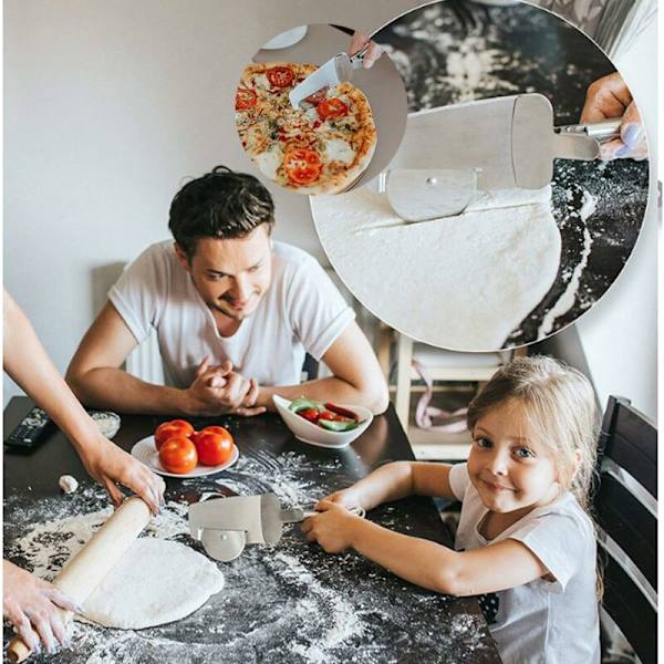 2 stycken 4 i 1 kök pizzaskärare multifunktion rostfritt stål för att skära pizza tårta och andra livsmedel