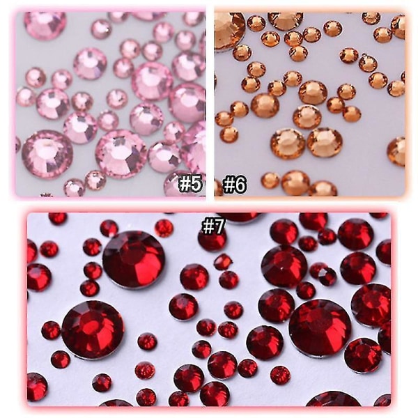 ND01 3D neglkunst Rhinestone blandede størrelser Ab farger flat bunn kameleon neglnagler
