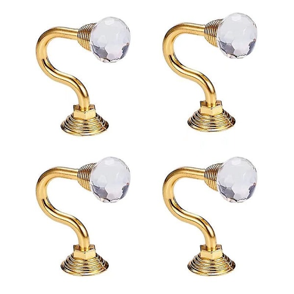 4 st kristallgardinbindningar, väggmonterade, multifunktionskrok, väggkrok med skruvar, guld