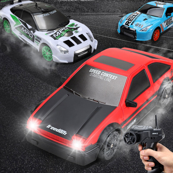 4WD Rc Drift Bil, 1/24 Skala 2.4ghz Fjernbetjening Bil Med Udskiftelige Dæk Og Seje Lygter, 50% Tilbud（Rød）