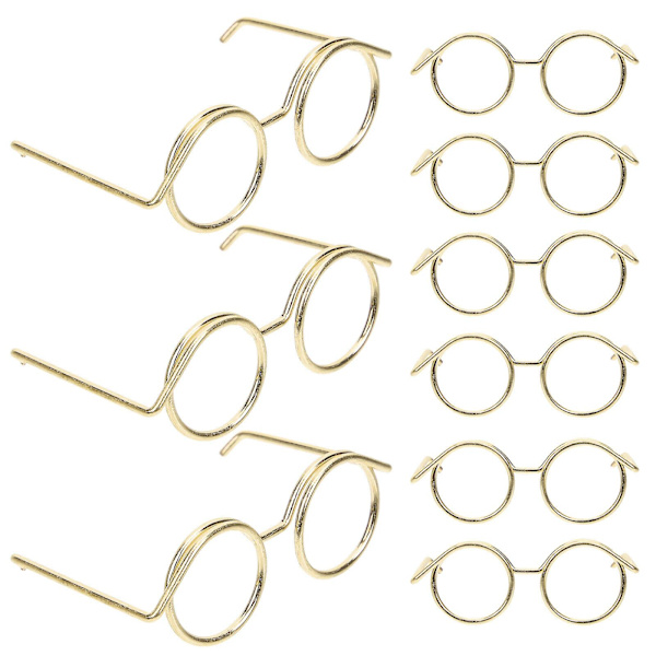 10-pakkaus nukke silmälasit mini nukke aurinkolasit leikatut nukke silmälasit pukeutua lisävarusteet (3.7X2.5X1.5cm, kulta)