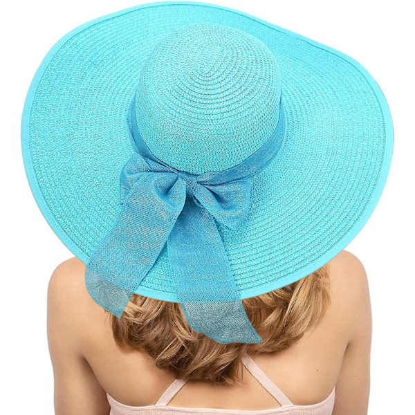 Dame Solhat med Bred Skygge til Solbeskyttelse - Foldbar Solhat - Sommer UV-beskyttelse Strandhat - Blå