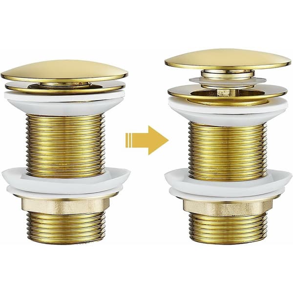 Guld Pop Up Diskhopropp utan Överflöde, Avloppspropp med Sil Korg, Mässing Badrum Diskho Avfallspropp