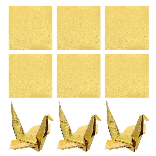 100 ark fyrkantigt handvikt origamipapper Gör-det-själv handgjort papper (10X10X0.1CM, guld)