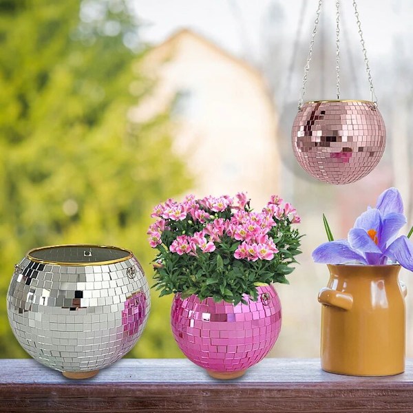 Spegelskiva trädgård blomkruka blomkruka utomhus discokula blomkruka rep spegel hängande korg vägg hem sovrum trädgård vas 1 st (15 cm)