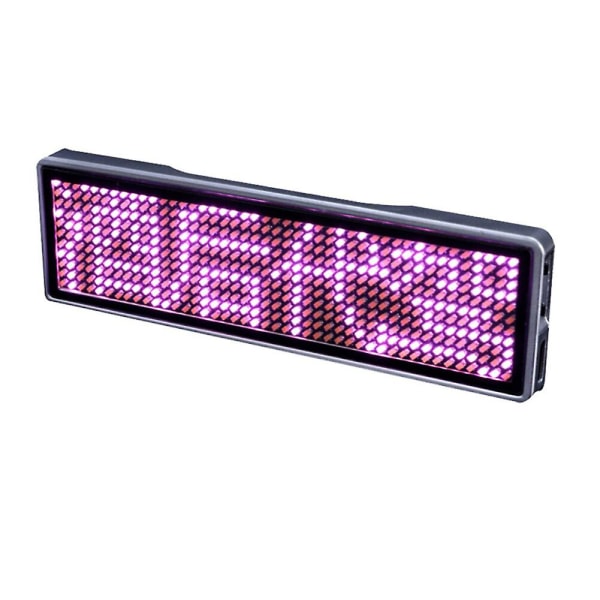 Rechargeable Bluetooth Digital LED Badge DIY Programmable Scrolling Message Trademark Mini LED Display（Pink）