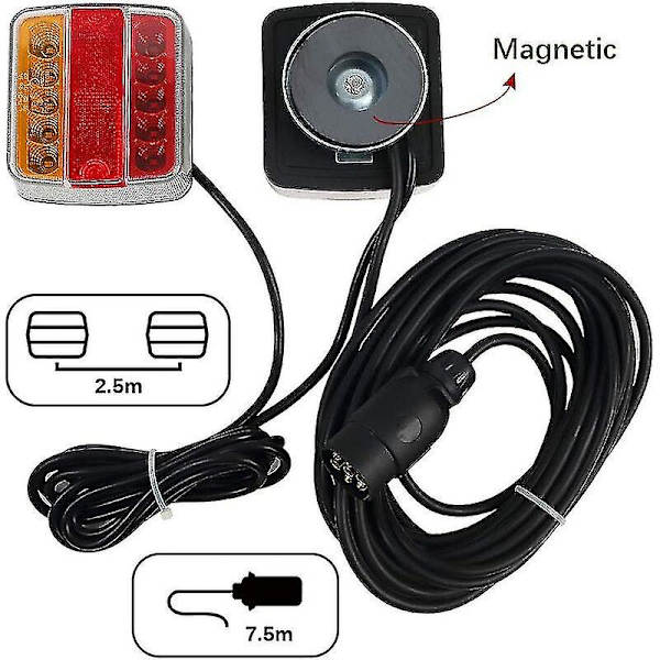 12V/24V LED-perävaunun takavalopaketti 7-napainen pistoke magneettipidikkeellä autoon, kuorma-autoon (keltainen ja punainen LED, pahvilaatikko)