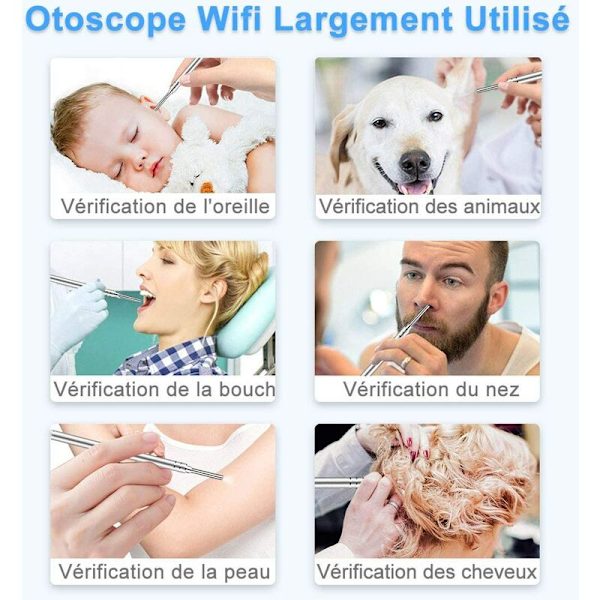 Wifi Otoskop - 3,9 mm HD USB Trådlös Endoskop Öronrengöring Inspektionskamera Set med 6 LED-lampor för iPhone, Android, surfplatta