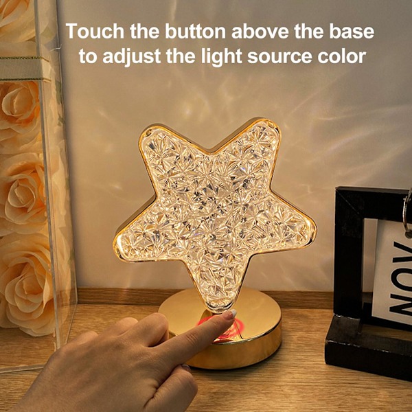 Sød stjerne måne atmosfære lampe touch sensor 3 farver guld usb genopladelig soveværelse stjerne natlys（cirkulær）