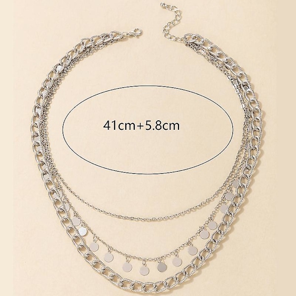 Punk flerskiktat mynthalsband Vintage Silver Large Sequin Pendant Halsband Hip-hop Chunky Cuban Chain Choker