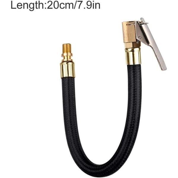 Däckslang för luftpump, 60 cm slang med klämma för bildäckventil med klämma-2 förlängningsadapter