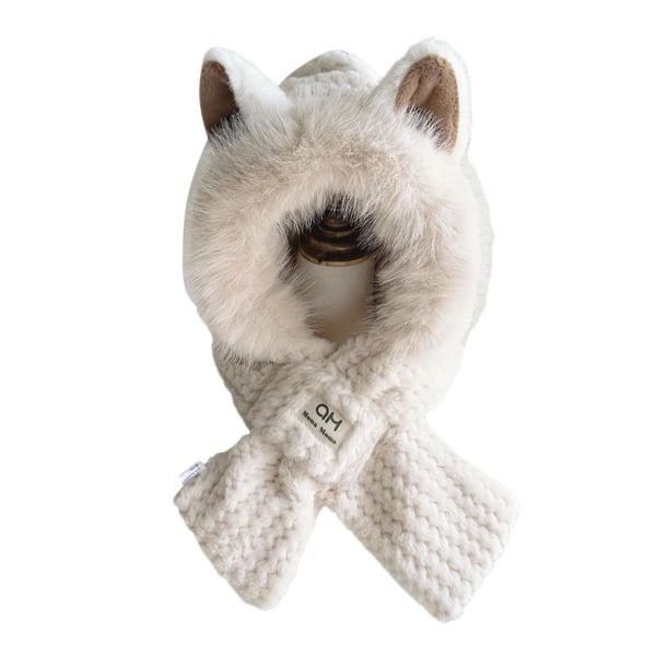 Cute Foxs Ears 2-in-1 Hat and Scarf, Foxs Ear Scarf Hat , Cute Foxs Ear Plush Hat Scarf Combo, Foxs Ears Beanie Hat,50% Offer（Beige）