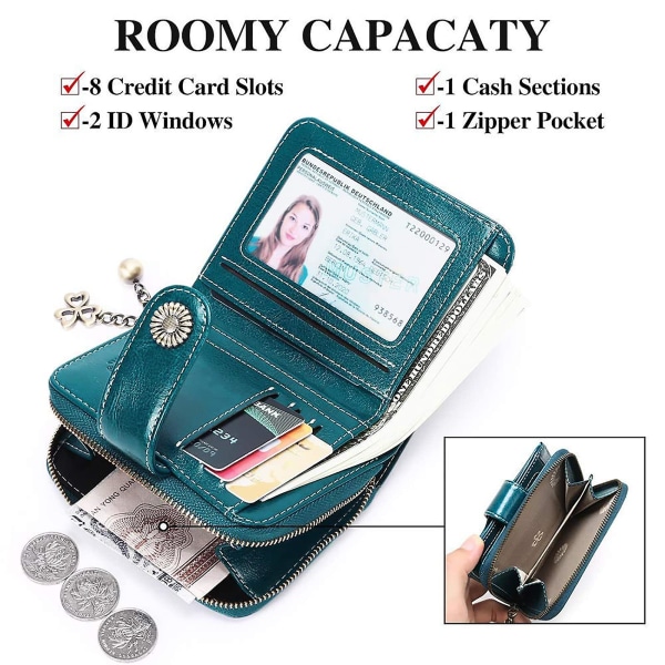 Liten plånbok för kvinnor, äkta läder, korthållare, Rfid-blockerare, blå  5f8c | Fyndiq