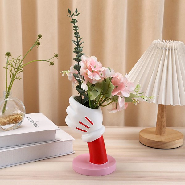 Mus Hånd Blomster Vase, Kreativ Makeup Penselholder, Unik Vase Blomster Vase（Pink）