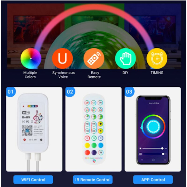 Klar 24-tangenters IR-fjärrkontroll och vit IR Bluetooth-kontroller för RGB LED-remsa 5050 SMD med ljus