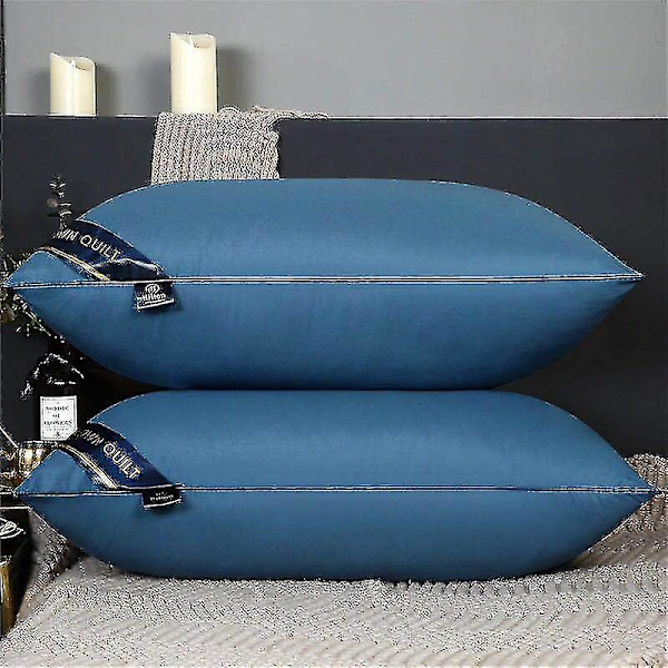100% bomullskudde hotell sovrum säng sovande nackkudde mitten och H（700g kudde1pc, marinblå 1cp）