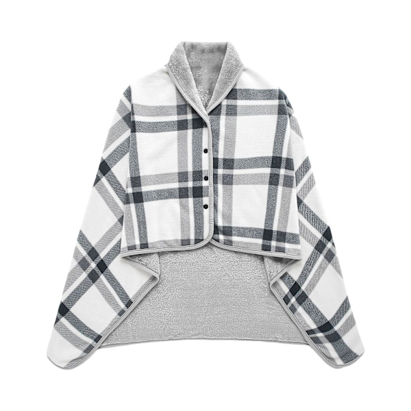 Dame Fleece Poncho Ternet Fleece Sjal Vinter Varm Kappe Med Knapper Ternet Tæppe