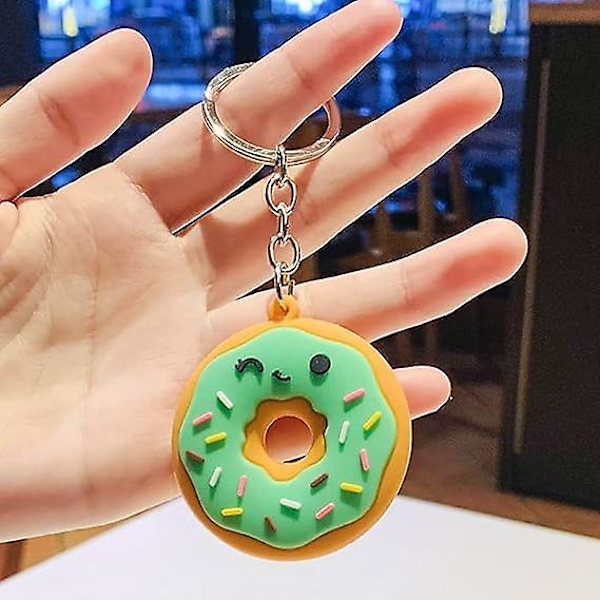 2 stk. populær nøglering (pink + grøn) Stereoskopisk tegneserie vedhæng Donut nøglering