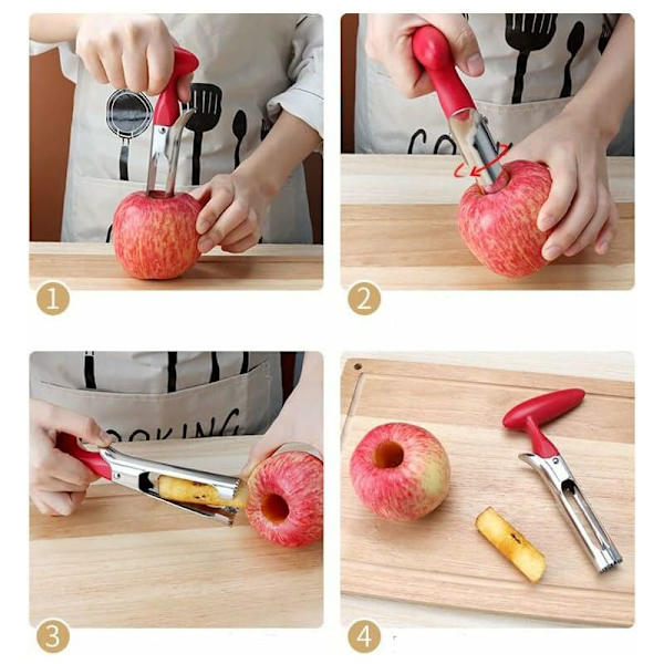 Rostfritt stål äpple kärnad vakuumskivare frukt skärare äpple kärnad kök gadget hemlagning (svart)