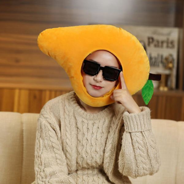 Mango huvudbonad mjuk simulering frukt hatt söt selfie rekvisita utklädning huvudbonad tecknad plysch hatt cosplay kostym tillbehör festartiklar（Mango1）