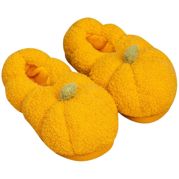 Pair of Winter Indoor Slippers Pumpkin Design Plush Warm Slippers Women's Winter Home Slippers (25X10cm, Yellow)