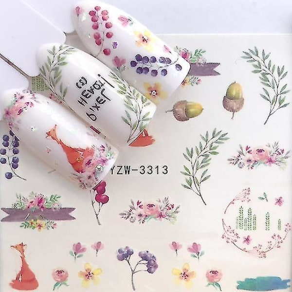 YZW 3313 1 ark Akvarel Blomster Blomster negl Sticker Gel Wraps Decal Manicure Decor