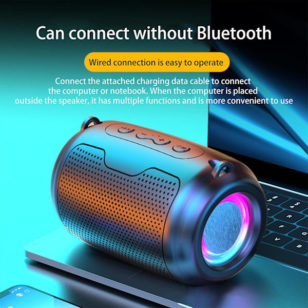 Bluetooth 5.0 Färgglad Streamer Mini Audio Utomhus Bärbar Bluetooth Audio Subwoofer Surround Sound Hifi Högtalare（Svart）